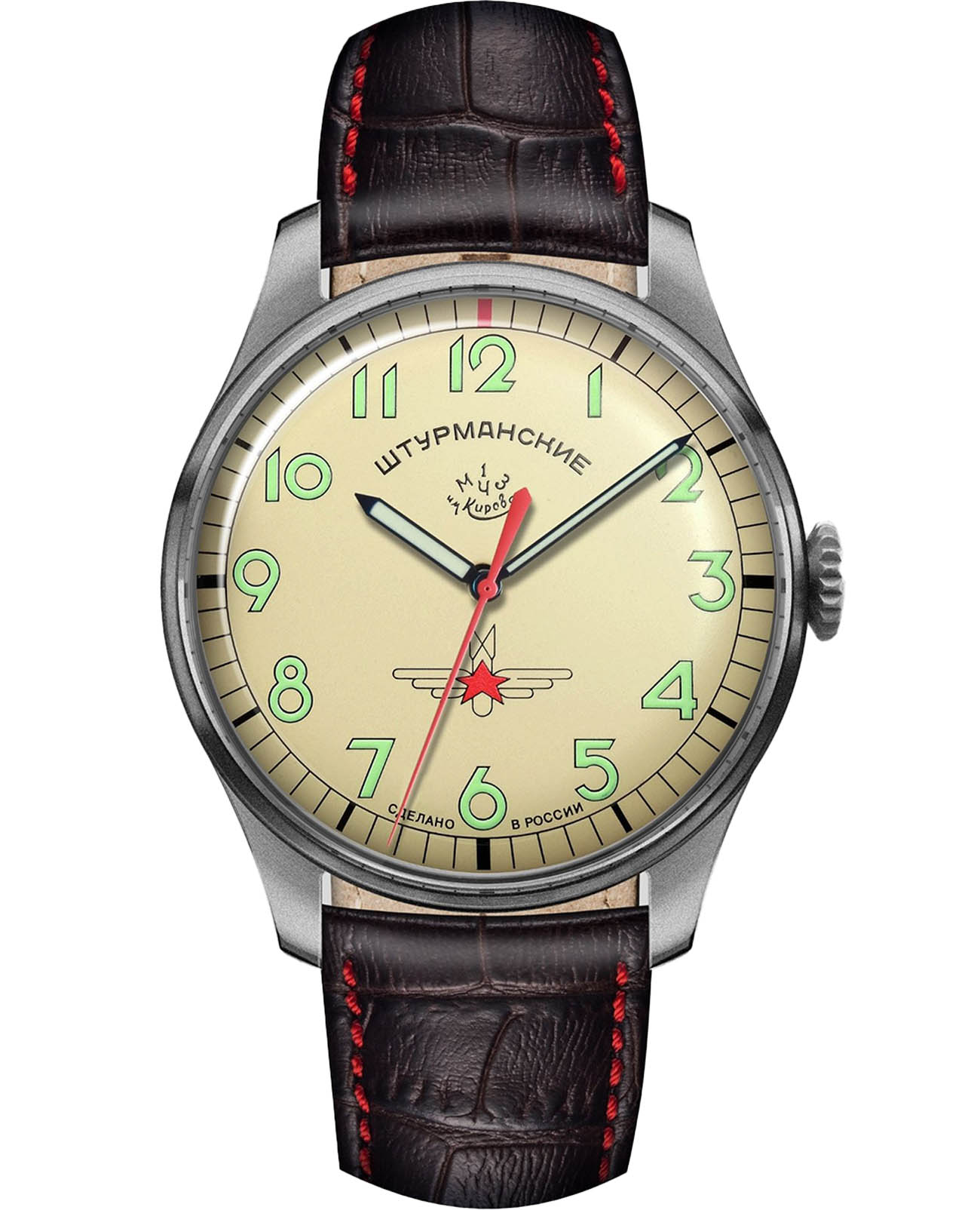 Штурманские Штурманские Гагарин Наследие 2609/3747128  2609/3747128 механические мужские часы черный циферблат, браслет кожаный — вид спереди