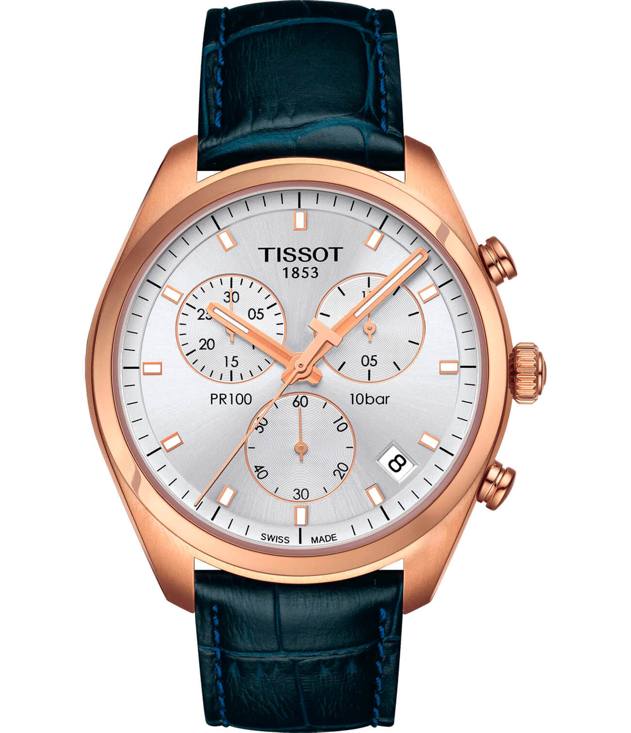 Tissot Tissot PR 100 Сhronograph T101.417.36.031.00 PR 100 T1014173603100 кварцевые мужские часы белый циферблат, браслет кожаный — вид спереди