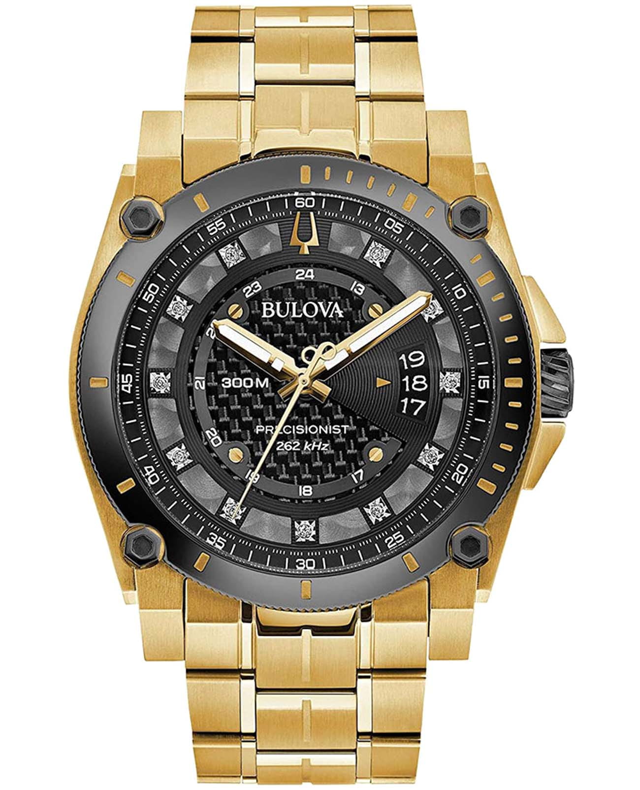 Bulova Bulova Precisionist 98D156  98D156 кварцевые мужские часы черный циферблат, браслет нержавеющая сталь с ip-покрытием — вид спереди