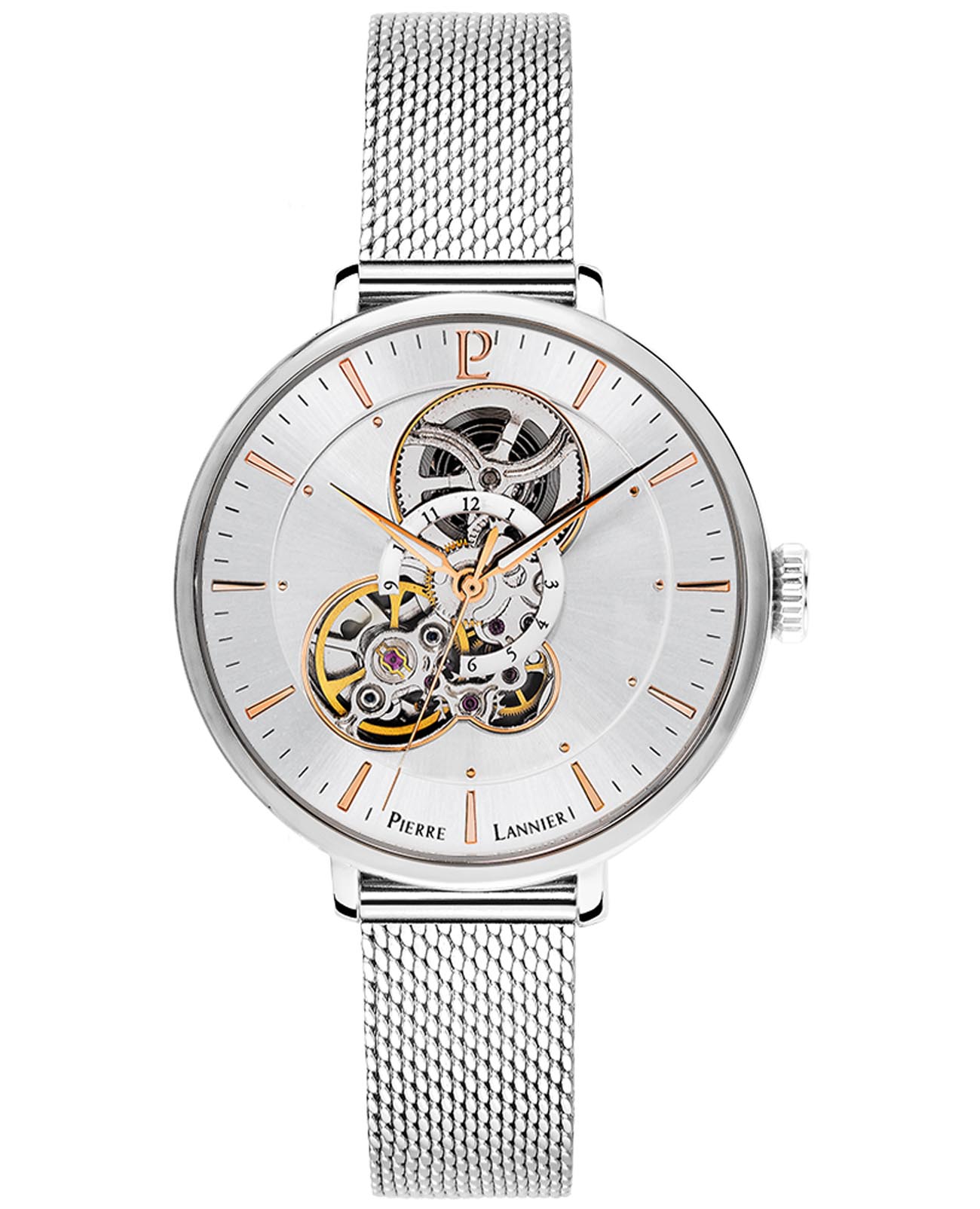 Pierre Lannier Pierre Lannier Melodie 371G621  371G621 механические женские часы серый циферблат, браслет нержавеющая сталь 316l — вид спереди