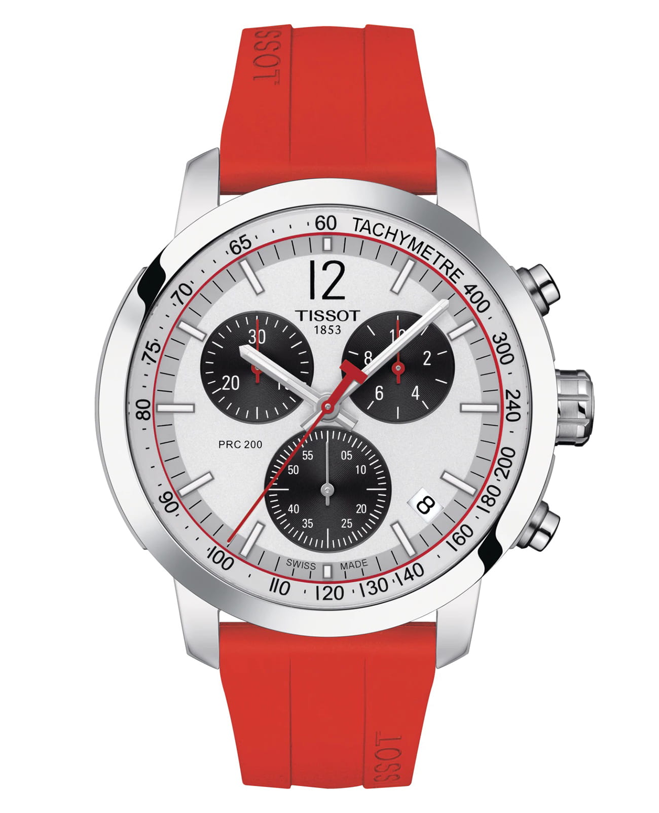 Tissot Tissot PRC 200 Chronograph T114.417.17.037.02 PRC 200 T1144171703702 кварцевые мужские часы белый циферблат, браслет каучук — вид спереди