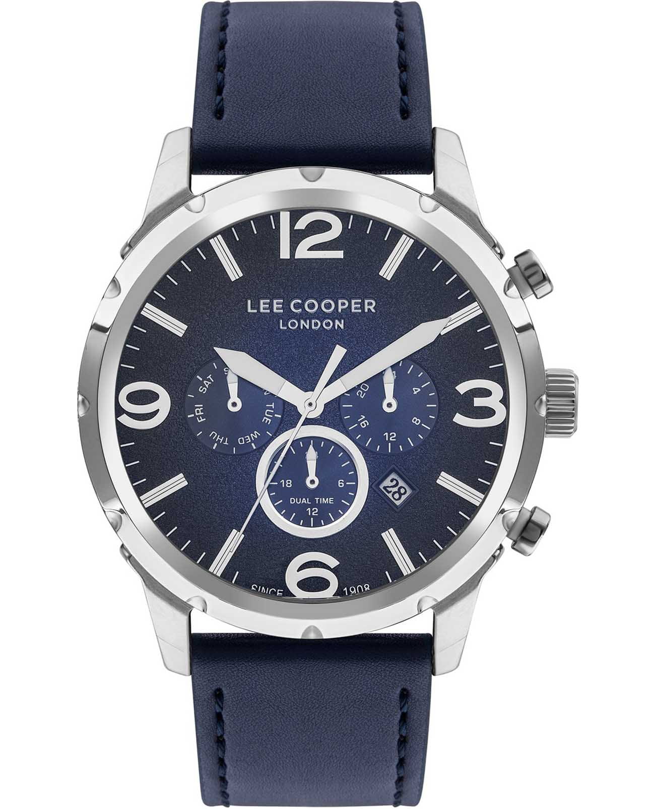 Lee Cooper Lee Cooper LC07671.359  LC07671.359 кварцевые мужские часы синий циферблат, браслет кожаный — вид спереди