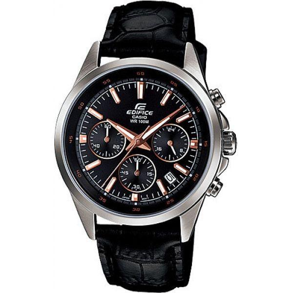 Casio Casio Edifice EFR-527L-1A EFR EFR-527L-1A кварцевые мужские часы черный циферблат, браслет 18-каратное желтое золото — вид спереди