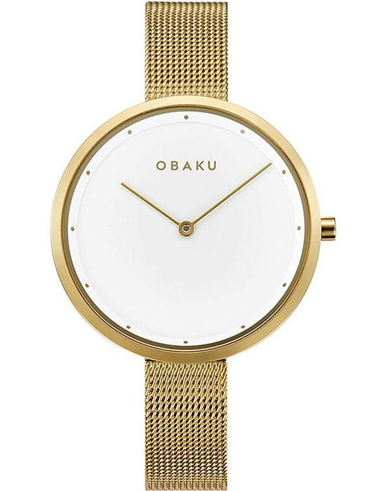Obaku Obaku V227LXGIMG  V227LXGIMG кварцевые женские часы белый циферблат, браслет сталь с ip покрытием — вид спереди