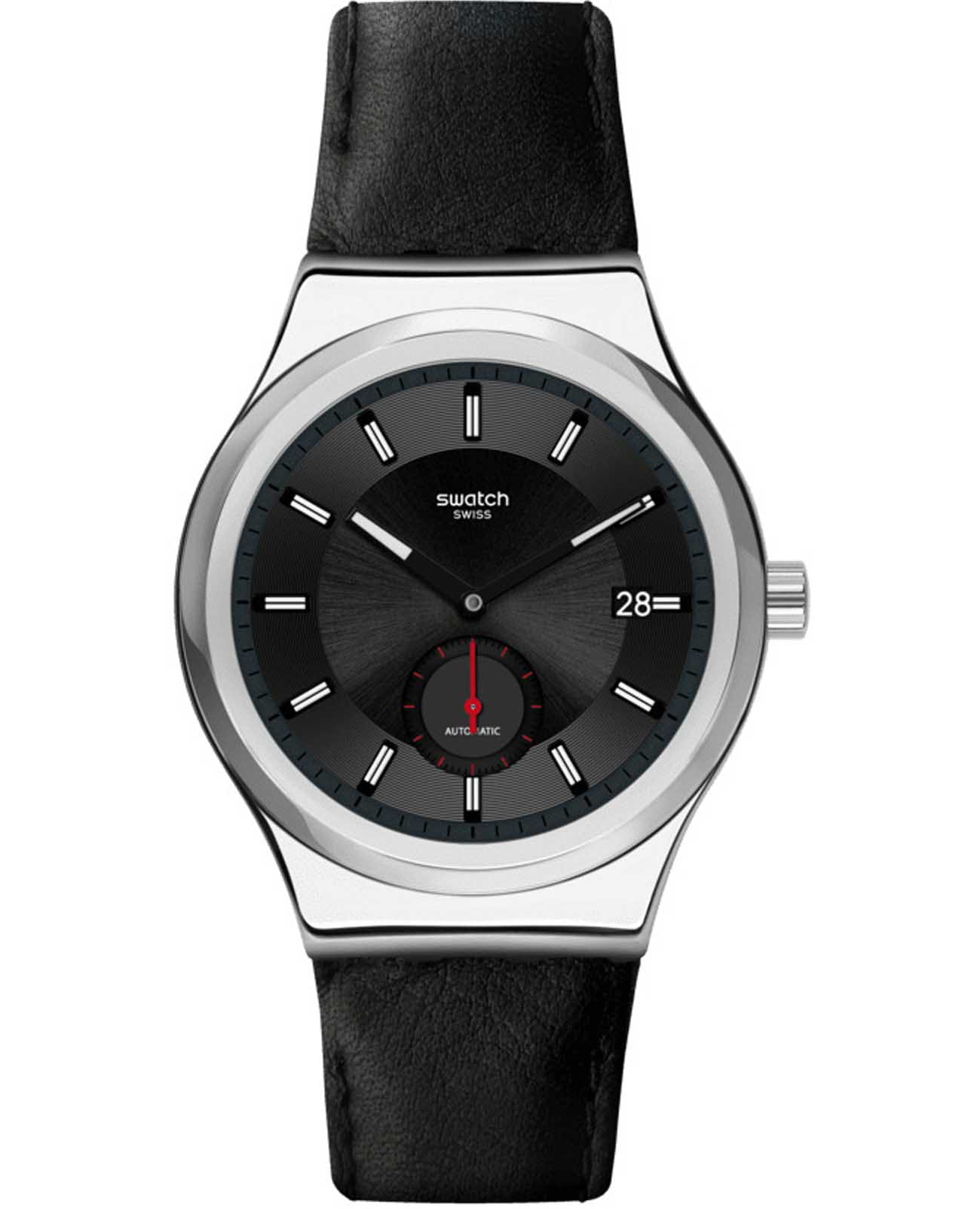 Swatch Swatch Irony Sistem51 Petite Seconde SY23S400  SY23S400 механические женские часы черный циферблат, браслет кожаный — вид спереди