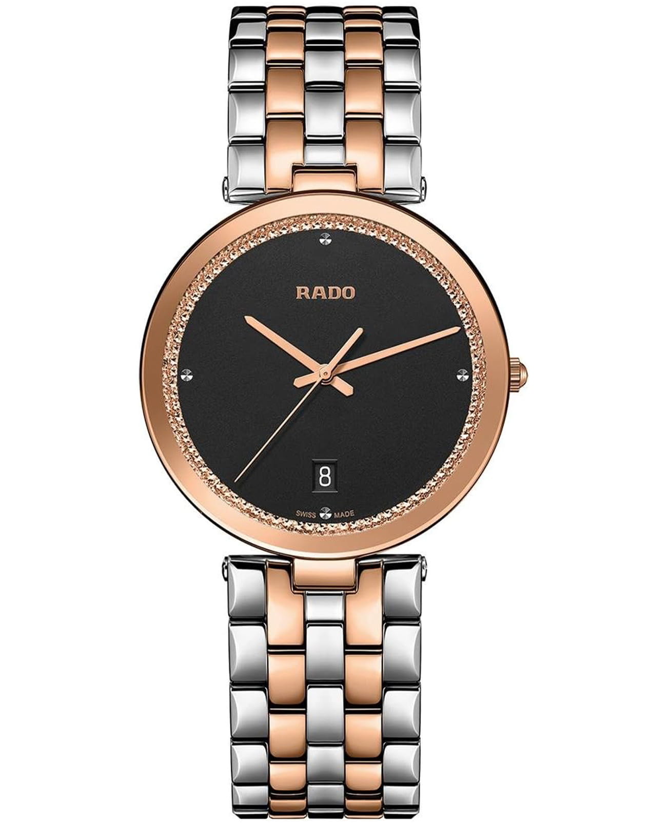 Rado Rado Florence R48869173  R48869173 кварцевые мужские часы черный циферблат, браслет нержавеющая сталь с pvd-покрытием — вид спереди