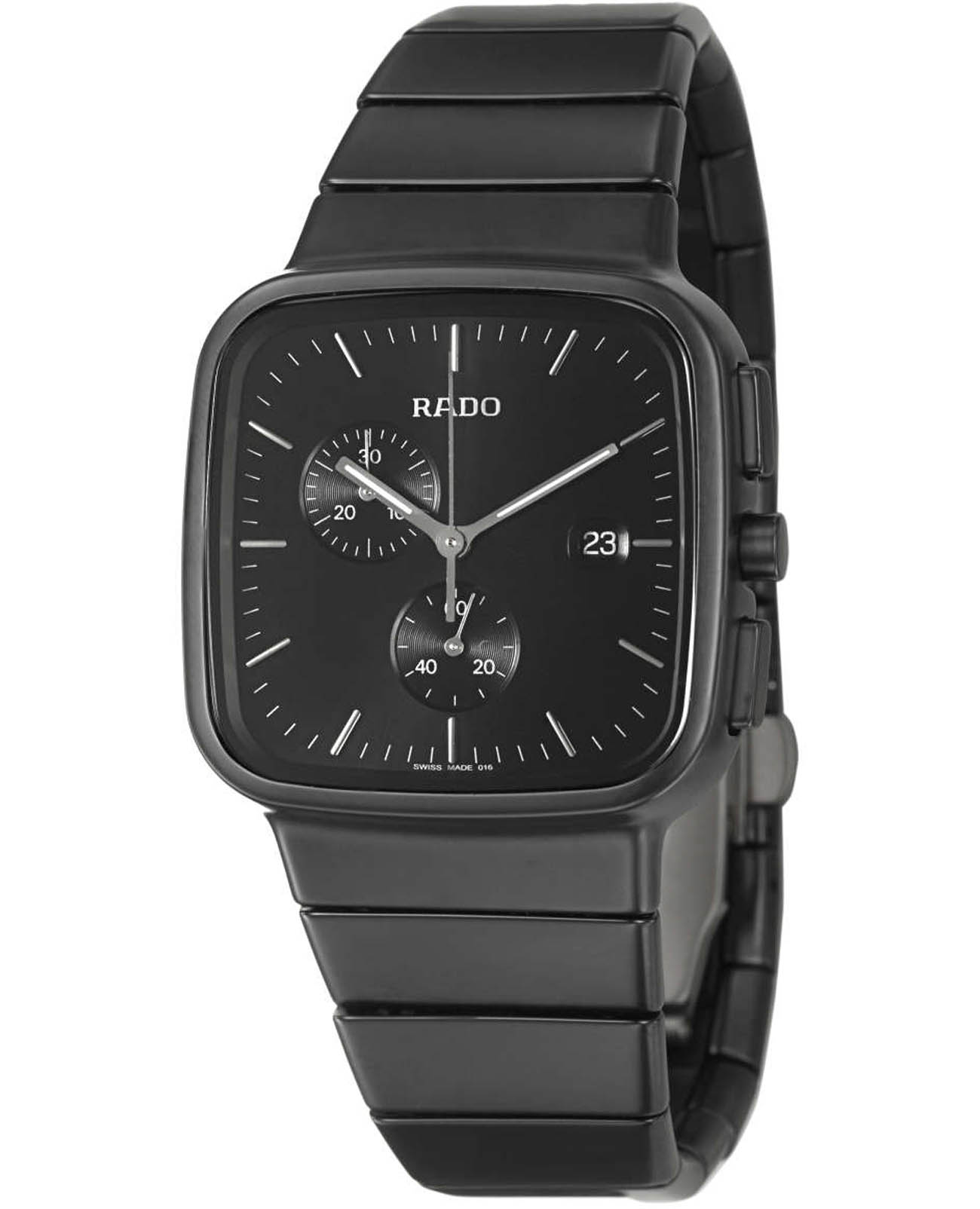Rado Rado R5.5 R28886162  R28886162 кварцевые мужские часы черный циферблат, браслет высокотехнологичная плазменная керамика — вид спереди