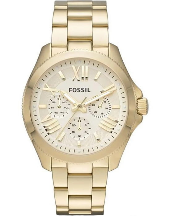 Fossil Fossil Bannon  AM4510  AM4510 кварцевые женские часы золотой циферблат, браслет сталь с ip покрытием — вид спереди