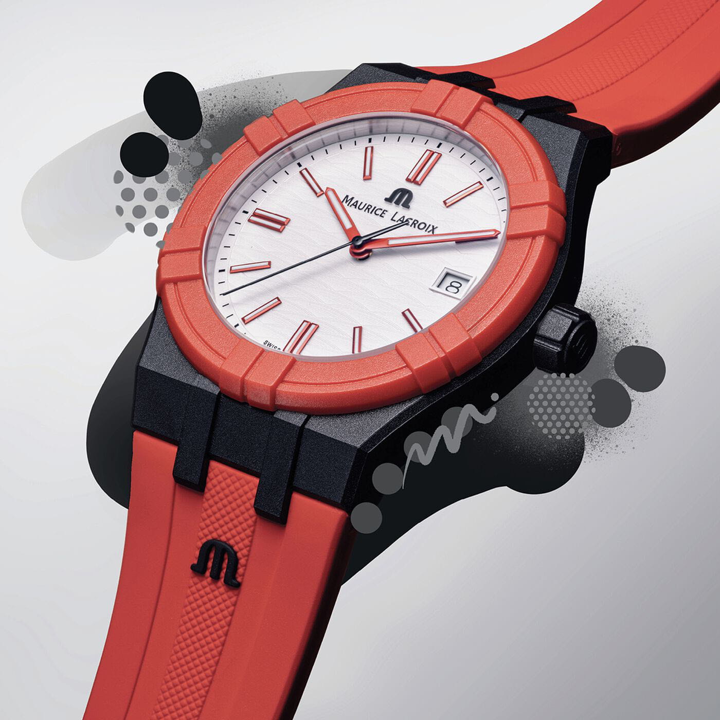 Оригинальные часы Maurice Lacroix Maurice Lacroix Aikon #Tide Black, Red and White AI2008-04010-400-J кварцевые калибр механизма  общий вид