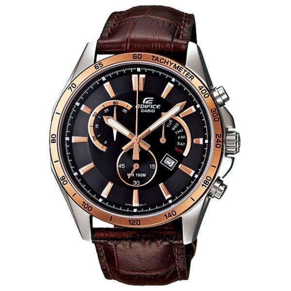 Casio Casio Edifice EFR-510L-5A EFR EFR-510L-5A кварцевые мужские часы черный циферблат, браслет кожаный — вид спереди