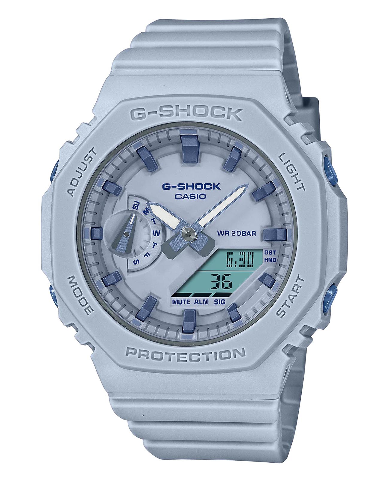 Casio Casio G-Shock GMA-S2100BA-2A2  GMA-S2100BA-2A2 электронные женские часы синий циферблат, браслет пластик — вид спереди