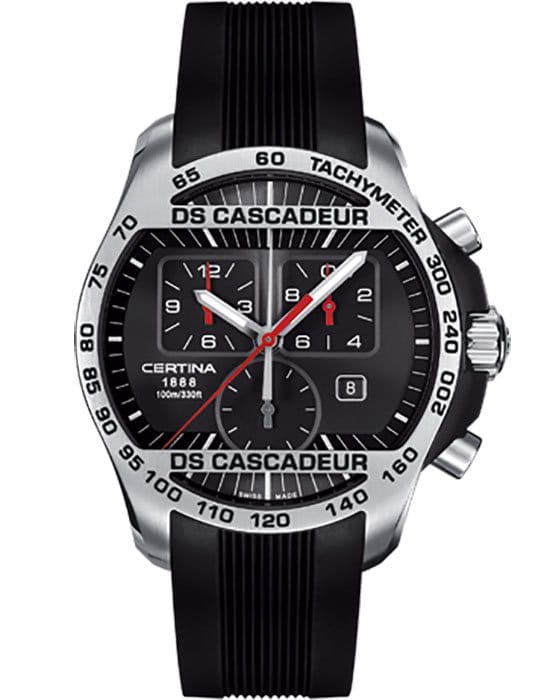 Certina Certina DS Cascadeur C003.617.27.050.00  C0036172705000 кварцевые мужские часы черный циферблат, браслет каучук — вид спереди