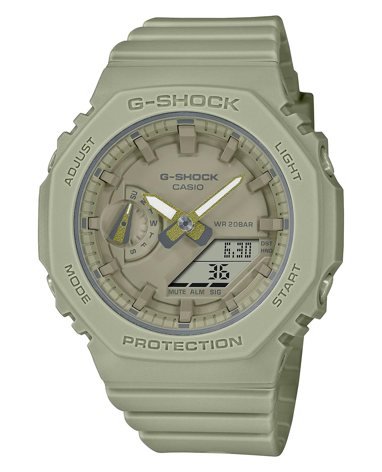 Casio Casio G-Shock GMA-S2100BA-3A  GMA-S2100BA-3A электронные женские часы зеленый циферблат, браслет пластик — вид спереди