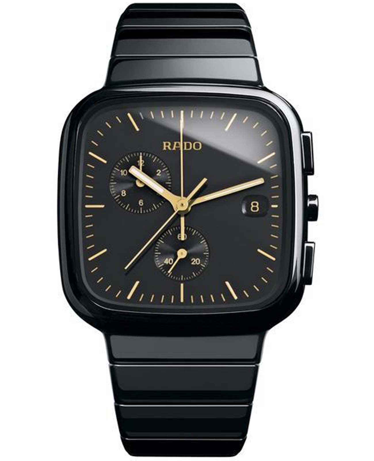 Rado Rado R5.5 R28389162  R28389162 кварцевые мужские часы черный циферблат, браслет высокотехнологичная плазменная керамика — вид спереди