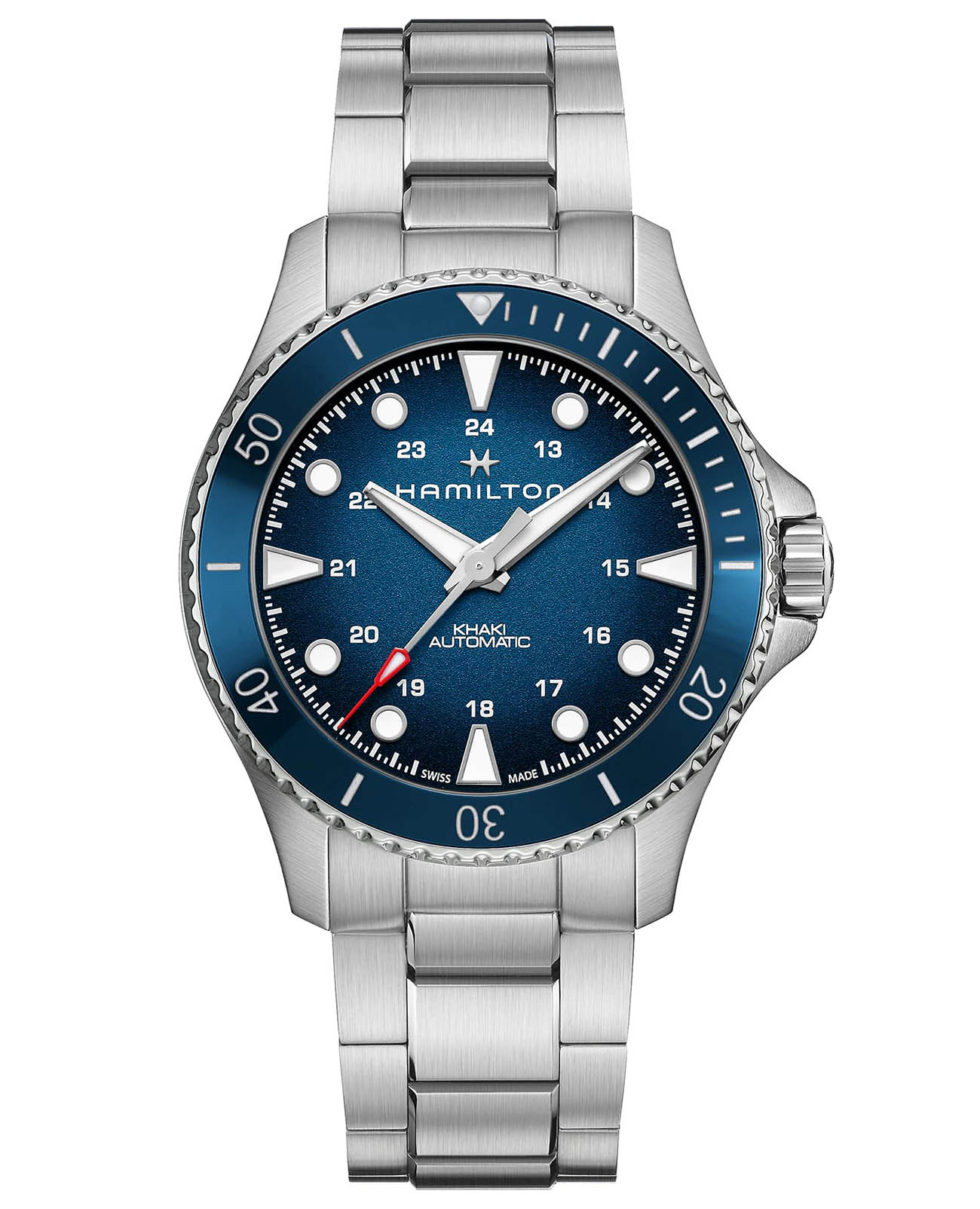 Hamilton Hamilton Khaki Navy Scuba Automatic H82505140  H82505140 механические мужские часы синий циферблат, браслет нержавеющая сталь — вид спереди