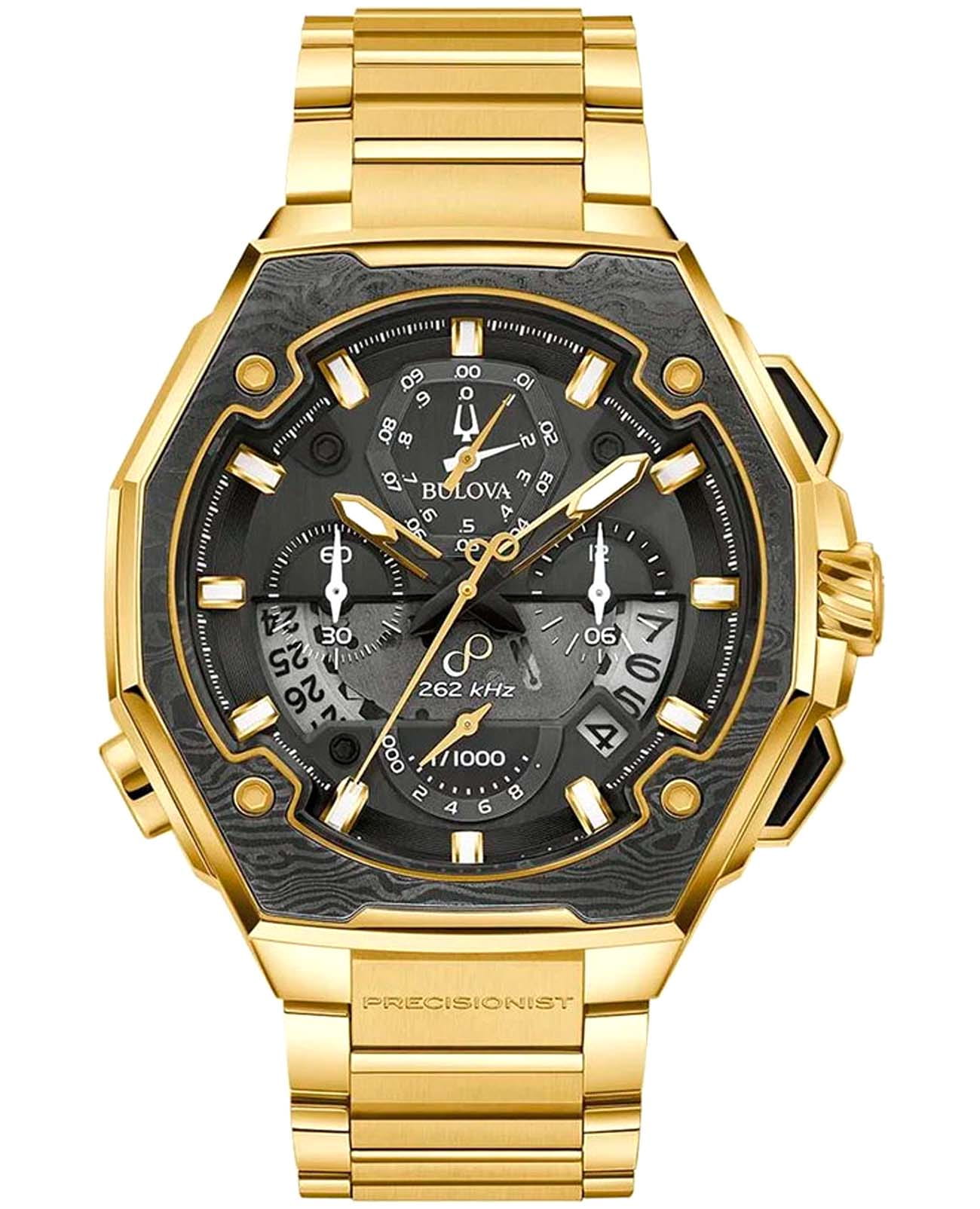 Bulova Bulova Precisionist 98B429  98B429 кварцевые мужские часы черный циферблат, браслет нержавеющая сталь с pvd-покрытием — вид спереди