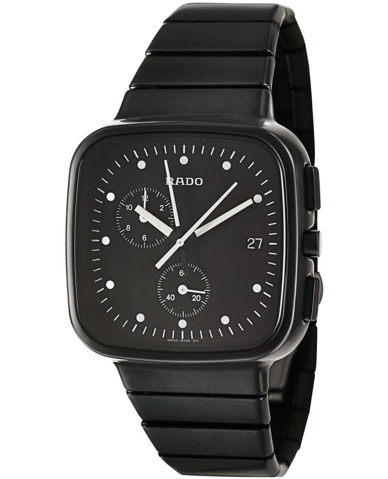 Rado Rado R5.5 R28388152  R28388152 кварцевые мужские часы черный циферблат, браслет высокотехнологичная плазменная керамика — вид спереди